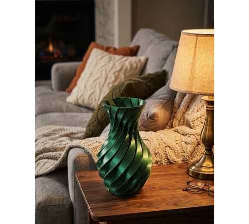 3D Spiral Yeşil Vazo Modern Tasarım Dekoratif Ev ve Ofis Aksesuarı