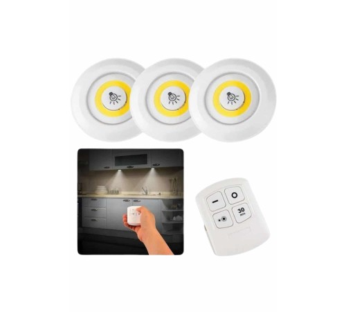 Dolap Işığı Mutfak Rafı Işığı Uzaktan Kumandalı 3 Lü Spot Led Lamba