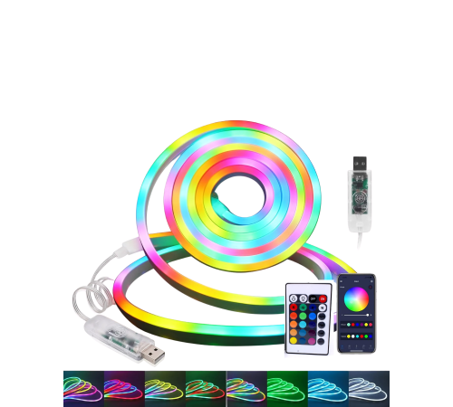 Dekoratif RGB LED Şerit Neon Işık 3 Metre Su Geçirmez Uzaktan Kumandalı Ortam Aydınlatması