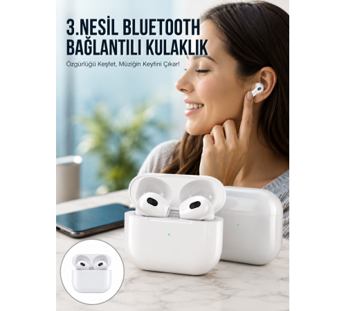 3.Nesil İOS Android Uyumlu Bluetooth 5.0 Beyaz Çağrı Cevaplama Yeni Nesil