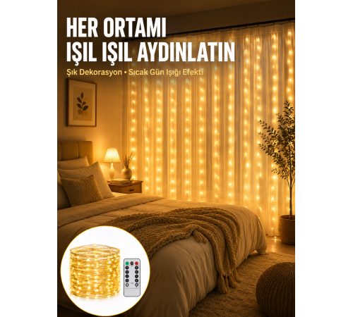 Dekoratif Perde Peri Led Günışığı Renk 8 Fonksiyonlu Işık Yeni Nesil