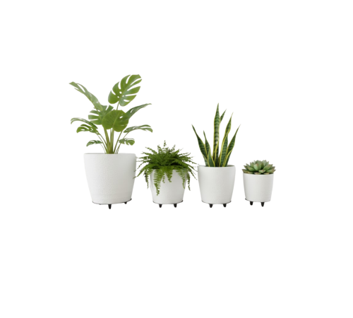 4’lü 3D Beyaz Ayaklı Saksı Seti Modern Minimal Dekoratif Vazo