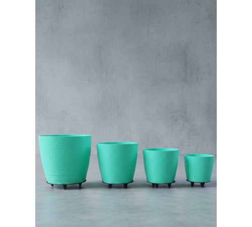 4’lü 3D Yeşil Dekoratif Saksı Takımı Ayaklı Modern Vazo Seti