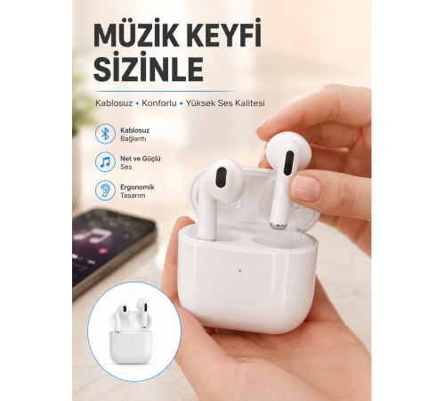 Yeni Nesil Bluetooth Kulaklık Beyaz Çağrı Cevaplayabilen Kablosuz Yeni Nesil