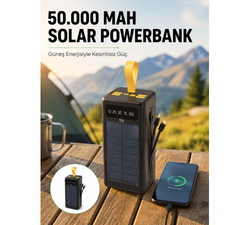 Güneş Enerjili Powerbank Dijital Göstergeli Taşınabilir Güç Kaynağı Yeni Nesil