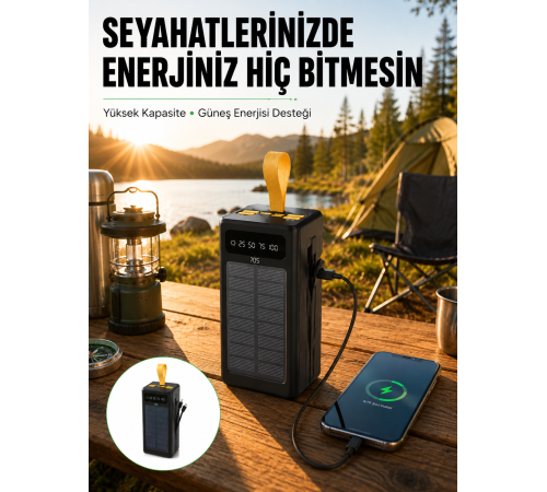 Taşınabilir Güneş Panelli Powerbank Çoklu Cihaz Şarj Destekli Yeni Nesil