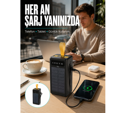 Kamp ve Outdoor Kullanıma Uygun Güneş Panelli Powerbank Yeni Nesil