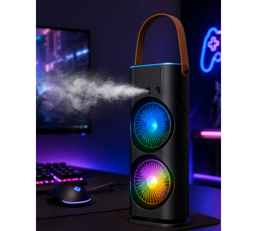 Çift Başlıklı Taşınabilir Fan RGB Işıklı Sprey Nemlendiricili Masaüstü Serinletici Fan