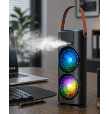 Çift Başlıklı Taşınabilir Fan RGB Işıklı Sprey Nemlendiricili Masaüstü Serinletici Fan