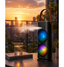 Şarjlı Buharlı Serinletici Fan RGB Işıklı Çift Pervaneli Masa Fanı