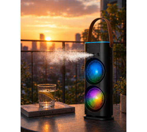 Şarjlı Buharlı Serinletici Fan RGB Işıklı Çift Pervaneli Masa Fanı