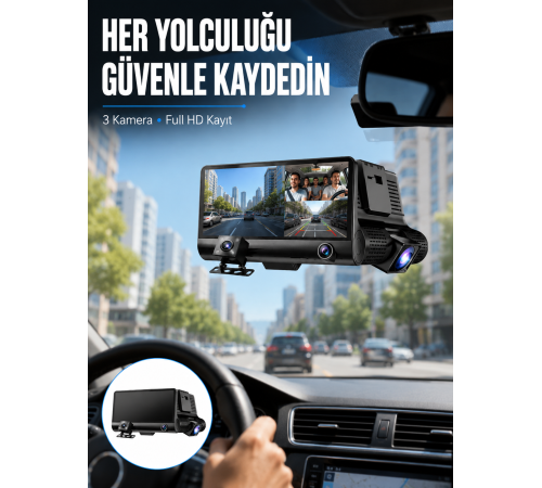 Çift ve Üçlü Lens Seçeneği ile Tüm Açılardan Kayıt Yapan Araç Kamerası Yeni Nesil