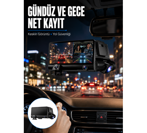 Çift Lens Araç Güvenlik Kamerası G Sensörlü Full HD Yeni Nesil