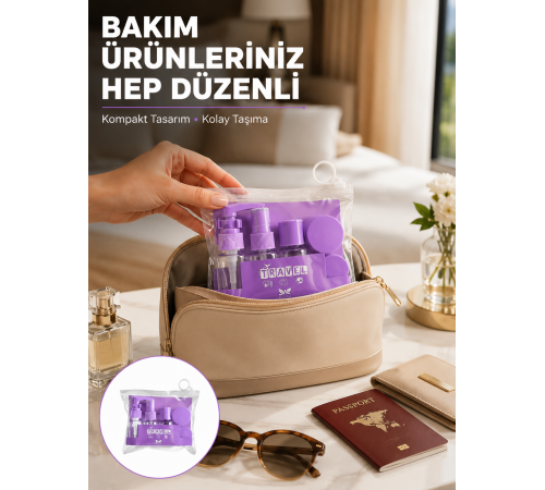 Seyahat Bakım Seti 5 Parça Sızdırmaz Şeffaf Kapaklı 30ml Yeni Nesil