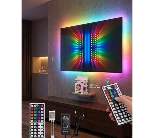 RGB LED Strip 5 Metre Kumandalı 5050 Şerit Led Dekorasyon Işığı