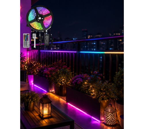 LED Strip RGB 5 Metre Çok Renkli Kumandalı Şerit Led Işık Seti