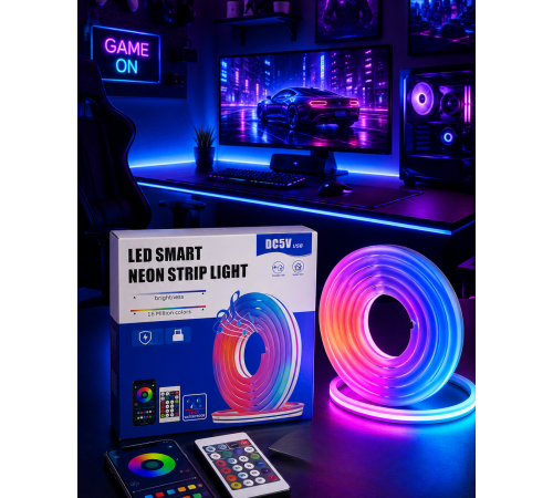 RGB Neon Led Şerit Işık Kumandalı USB Girişli Su Geçirmez Şerit Led