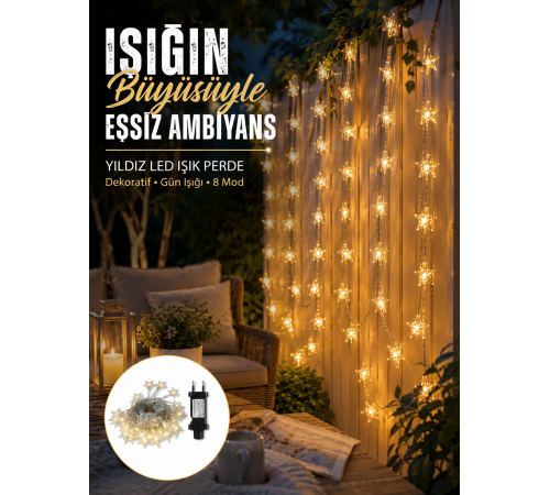Dekoratif Yıldız Led Aydınlatma 20 Ledli 5 Metre Günışığı Yeni Nesil