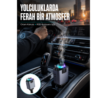 Araç İçi Çok Fonksiyonlu Şarj Cihazı Hava Nemlendirici Aroma ve Yıldız Işık Yeni Nesil