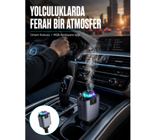 Araç İçi Çok Fonksiyonlu Şarj Cihazı Hava Nemlendirici Aroma ve Yıldız Işık Yeni Nesil