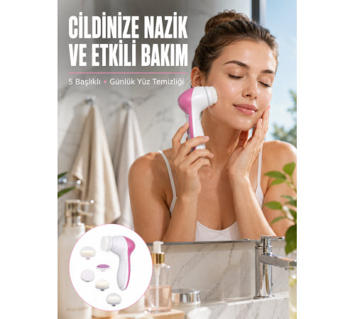 5 Başlıklı Cilt Temizleme Cihazı Ultra Kaliteli Yumuşak Kırşıklık Karşıtı Yeni Nesil