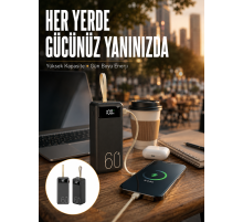 Powerbank 60.000 Mah Taşınabilir Şarj Hızlı El Fenerli Dijital Göstergeli Yeni Nesil