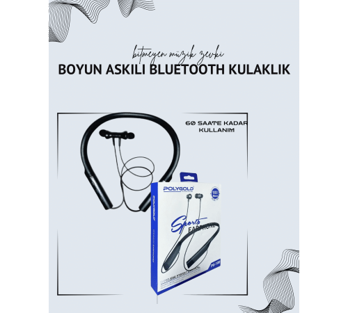 Polygold PG-100 Bluetooth 5.0 Boyun Bantlı Kulaklık – 50 Saat Konuşma Süresi, Type-C Şarj