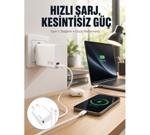 67W Type-C Turbo Şarj Cihazı – Aşırı Akım ve Isı Koruması, Seyahat Uyumlu Yeni Nesil