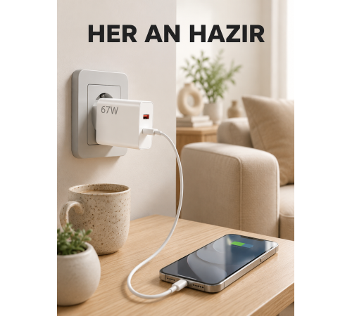 67 Watt Type C Şarj Adaptörü Asus Zenfone 7 8 9 Uyumlu Yeni Nesil