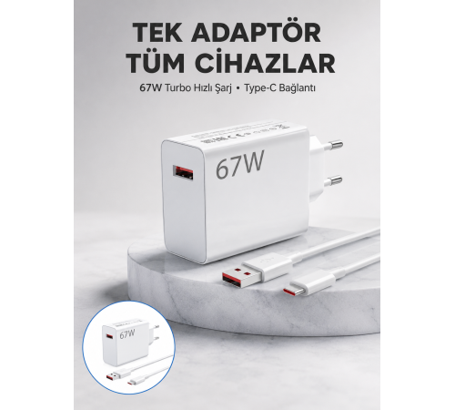 67 Watt Güvenli Hızlı Şarj Adaptörü Samsung M31 M33 M51 Uyumlu Yeni Nesil