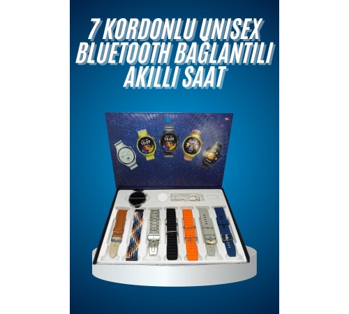 Unısex Yuvarlak Ekranlı 7 Kordonlu Akıllı Saat GPS Destekli Çoklu Kordon Seçeneği