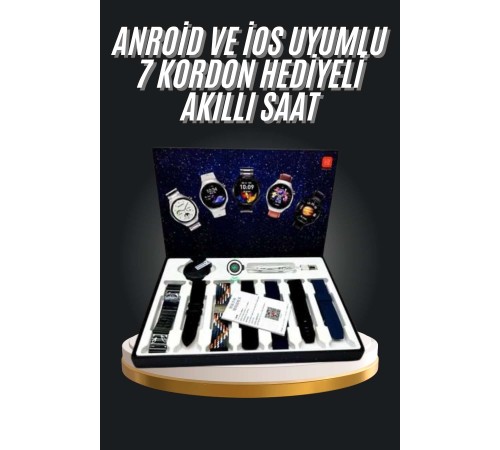 7 Kordonlu Akıllı Saat Siyah Kasa Dokunmatik Ekran Uyku ve Sağlık Takibi