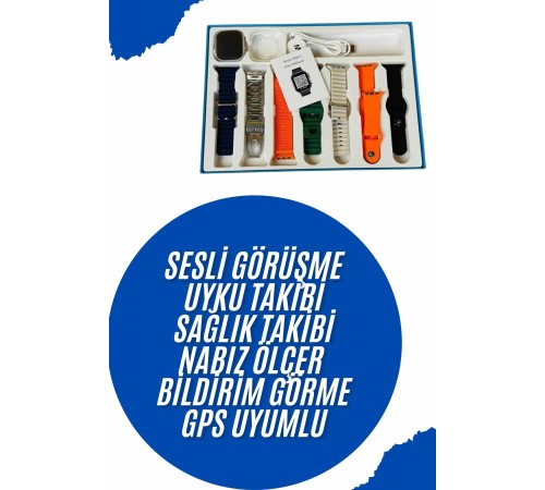 Akıllı Saat 7 Kordon Hediyeli Takvim Alarm Nabız Ölçer Bildirim Görme Sesli Görüşme