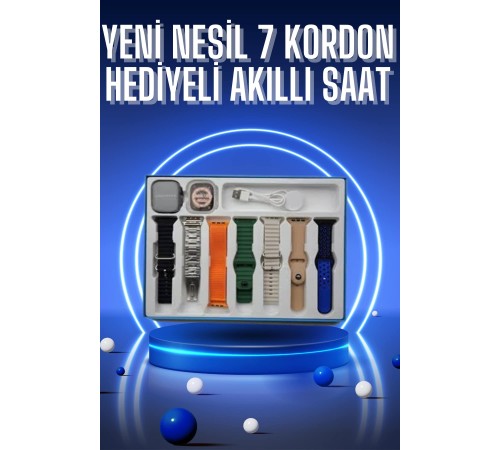 Akıllı Saat 7 Kordon Hediyeli Takvim Alarm Nabız Ölçer Bildirim Görme Sesli Görüşme