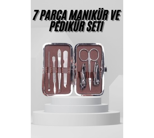 7 Parça Paslanmaz Çelik Manikür ve Pedikür Seti Çantalı Profesyonel