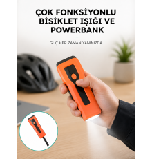 5000 mAh Bataryalı Bisiklet Farı COB Çakar Çok Fonksiyonlu Yeni Nesil