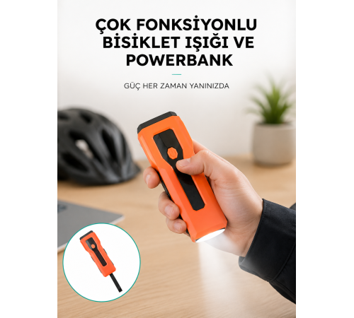 5000 mAh Bataryalı Bisiklet Farı COB Çakar Çok Fonksiyonlu Yeni Nesil