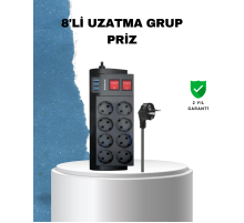 2 Metre Güçlü Çoklu Priz 8 Soket