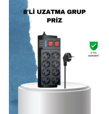 2 Metre Güçlü Çoklu Priz 8 Soket