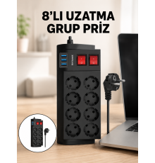 Termal Korumalı 8 Prizli 3 USB’li Uzatma Kablosu Yeni Nesil