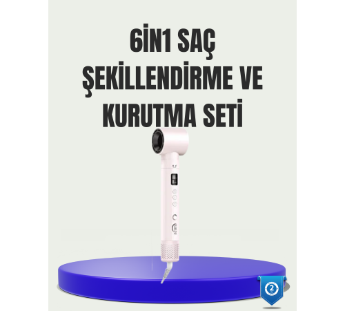 6-in-1 Saç Şekillendirme Seti Yüksek Hızlı Motor Negatif İyon LCD Ekran