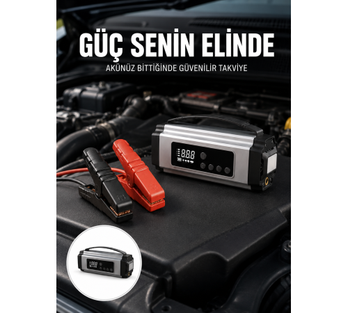 Yolda Kalmaya Son Dijital Ekranlı Akü Takviye ve Hava Kompresörü Çok Fonksiyonlu Acil Güç Ünitesi Yeni Nesil