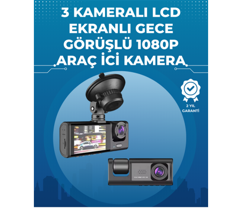 Gece Görüşlü 3'lü Araç Kamerası – Geri Görüş Destekli, 170° Geniş Açı