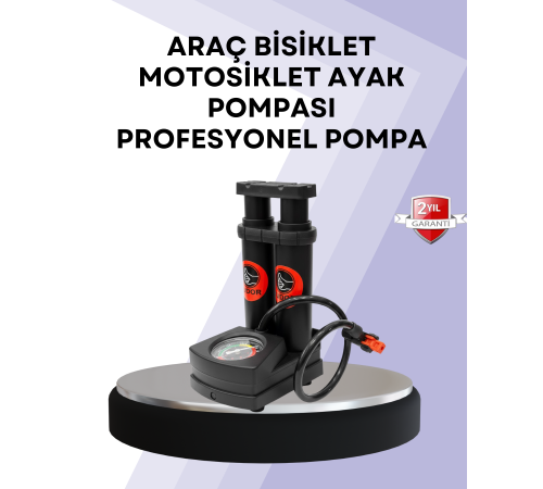 Ayaklı Bisiklet Pompası Basınç Göstergeli Çok Amaçlı