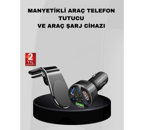 Manyetik Araç Telefon Tutucu ve Hızlı Şarj Adaptörü 2’li Set