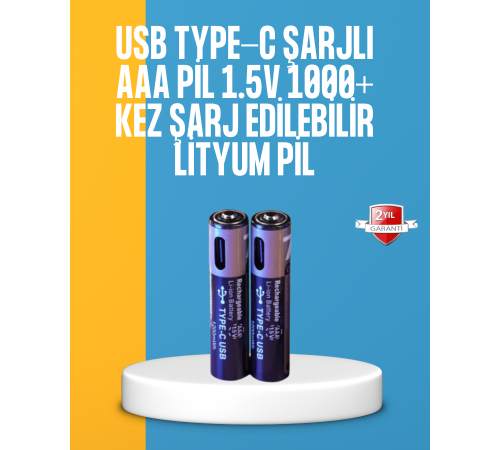 USB Type-C Şarjlı AAA Lityum Pil | 1.5V Sabit Voltaj, 1000+ Şarj Döngüsü ile Uzun Ömür