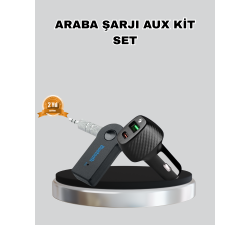 Bluetooth AUX Çevirici ve PD Destekli Araç Şarj Cihazı 2’li Set