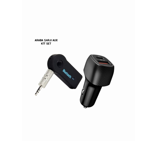 Bluetooth AUX Çevirici ve PD Destekli Araç Şarj Cihazı 2’li Set