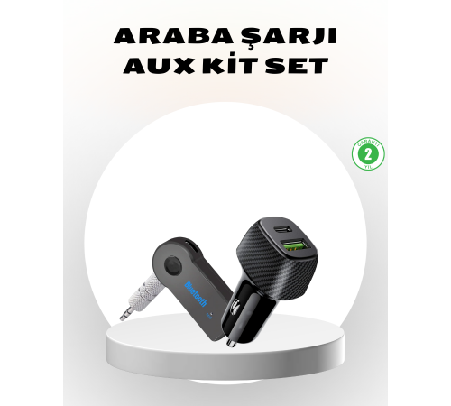 Bluetooth AUX Çevirici ve PD Destekli Araç Şarj Cihazı 2’li Set