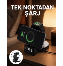 LED Dijital Saatli Kablosuz Şarj Cihazı – 3 Parlaklık Ayarlı, Şarj Koruma Teknolojili Yeni Nesil